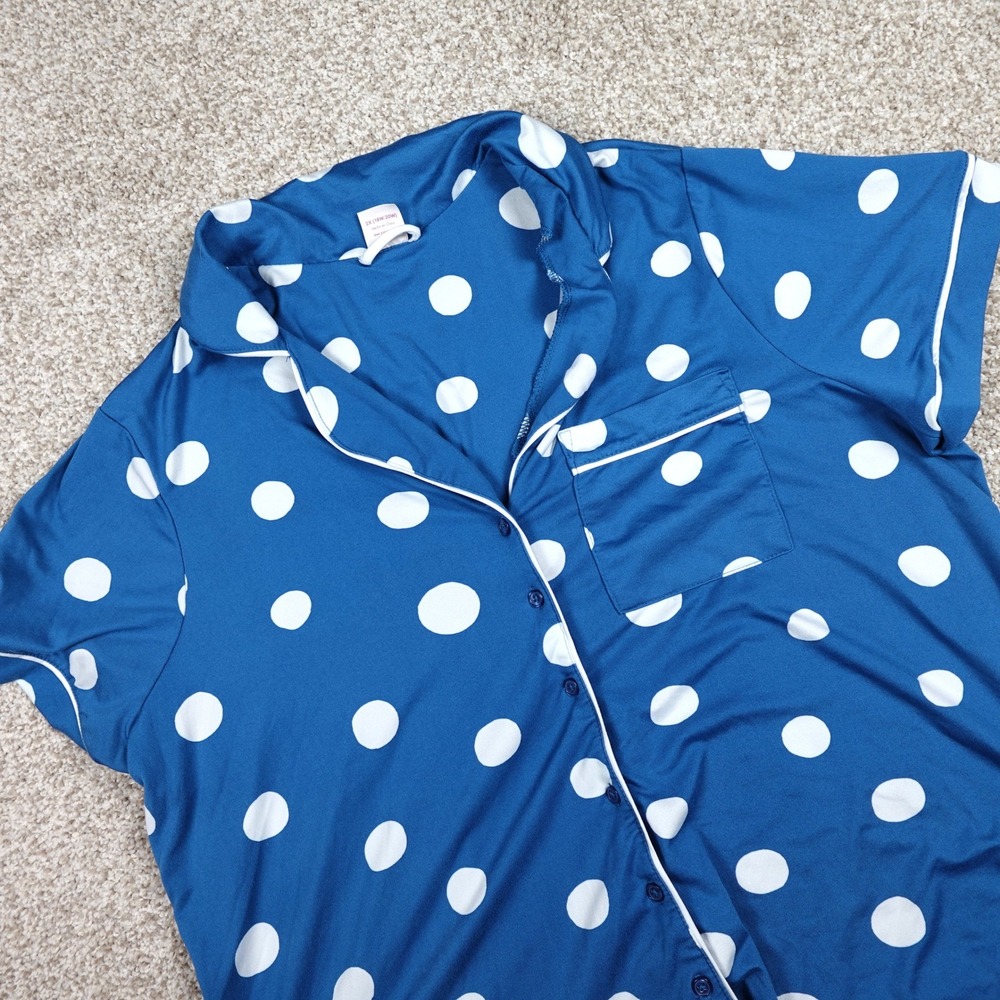 Secret Treasures Turquoise Polka Dot Pajama Top Womens 2X Blue Button Up Shirt